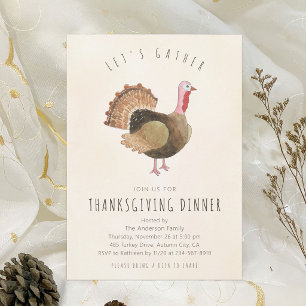 Invitation Dîner de Thanksgiving avec dinde à l'aquarelle rus