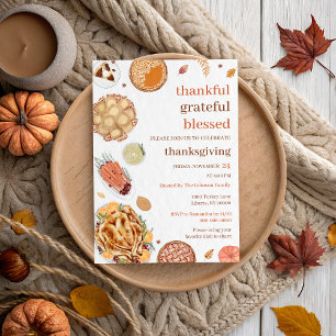 Invitation Dîner de Thanksgiving Béni Reconnaissant Grateful 