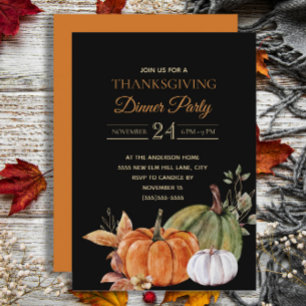 Invitation Dîner de Thanksgiving Black Party avec des citroui