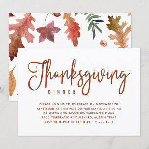 Invitation Dîner de Thanksgiving  Blanc avec feuilles d'autom