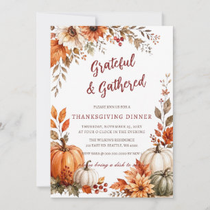 Invitation Dîner de Thanksgiving Citrouilles Florales Automne