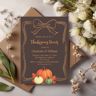 Invitation dîner de Thanksgiving citrouilles nœud brun bistre