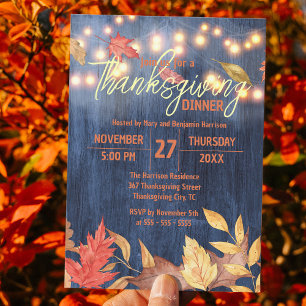 Invitation Dîner de Thanksgiving dans un cadre rustique en bo