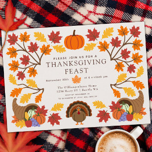 Invitation Dîner de Thanksgiving de dinde aux couleurs automn