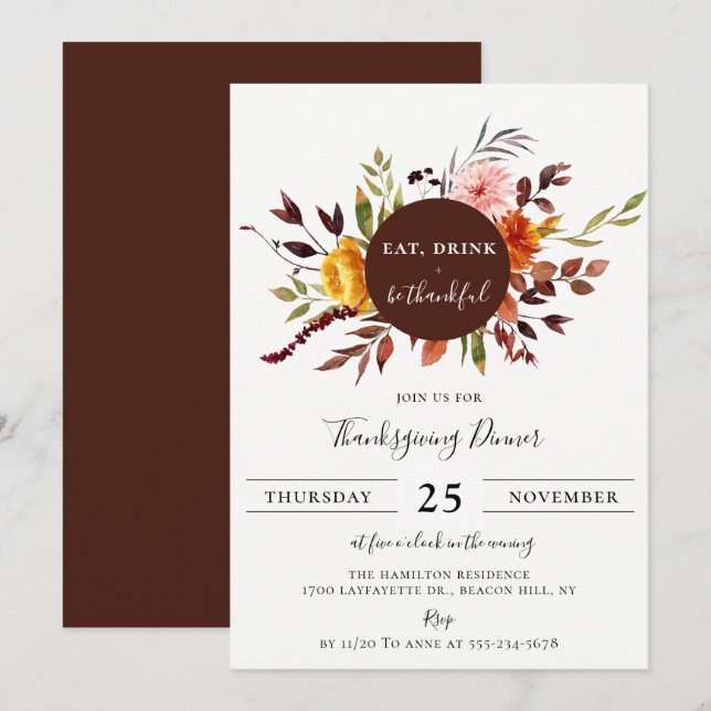 Invitation Dîner de Thanksgiving de l'automne russe (Devant / Derrière)