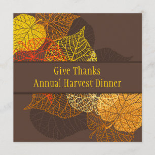 Invitation Dîner de Thanksgiving des feuilles d'automne dorés