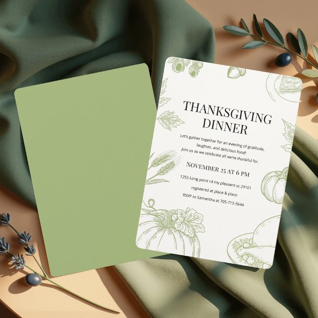 Invitation Dîner de Thanksgiving Dessiné à la Main en Vert (Créateur téléchargé)