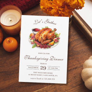 Invitation Dîner de Thanksgiving Dinde Automne Moderne Chic