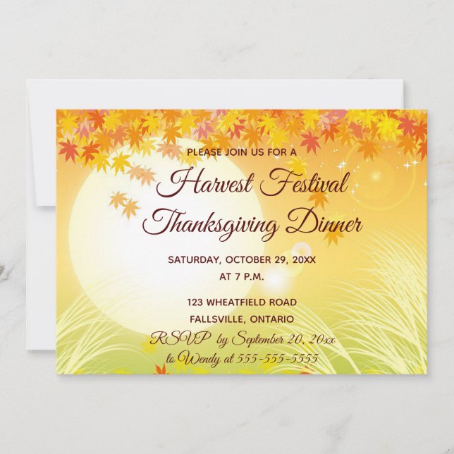 Invitation Dîner de Thanksgiving éditable pour la Fête de la  (Devant)