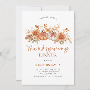 Invitation Dîner de Thanksgiving élégant à la citrouille flor