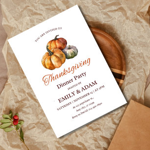 Invitation Dîner de Thanksgiving élégant aquarelle Citrouille
