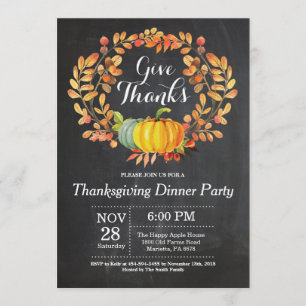 Invitation Dîner de Thanksgiving Fête Automne Chalkboard Auto