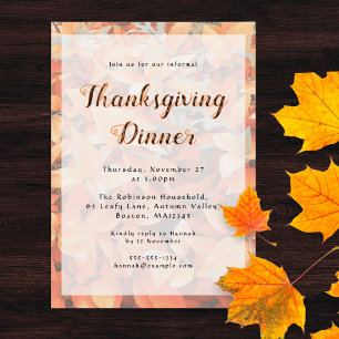 Invitation Dîner de Thanksgiving Feuilles d'automne oranges