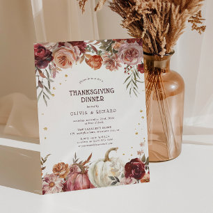 Invitation Dîner de Thanksgiving Fleur Automne Bohème