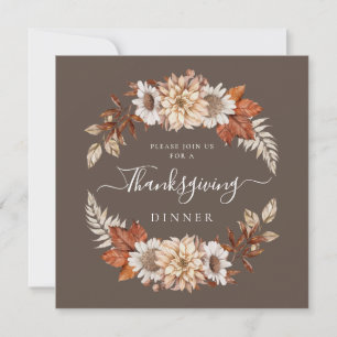 Invitation Dîner de Thanksgiving Fleurs de l'automne Brun Rus