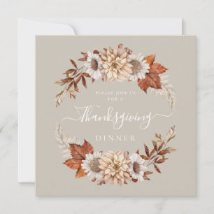 Invitation Dîner de Thanksgiving Fleurs de l'automne Taupe Ru