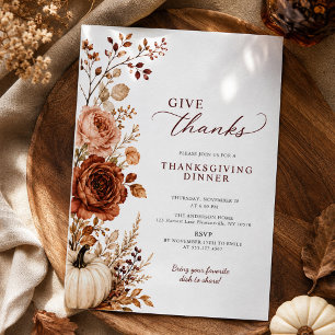 Invitation Dîner de Thanksgiving Fleurs Romantiques Remercier