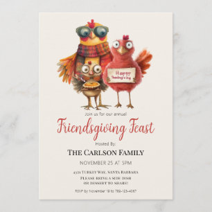 Invitation Dîner de Thanksgiving FriendsgivingDinde Mignonne