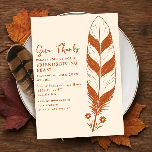 Invitation Dîner de Thanksgiving minimaliste à plumes crème