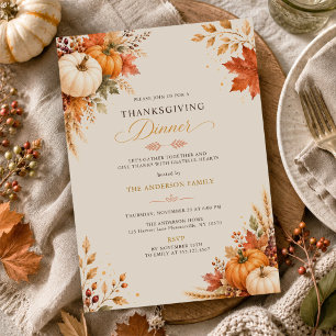 Invitation Dîner de Thanksgiving Récolte Élégant Rustique