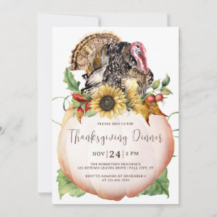 Invitation Dîner de Thanksgiving rustique à la dinde et à la 
