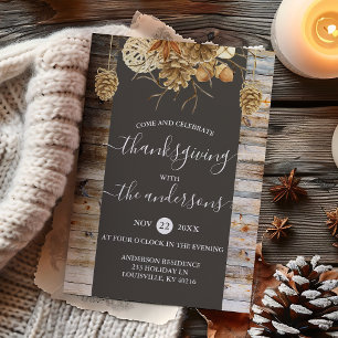 Invitation Dîner de Thanksgiving Rustique Bois de Pays Cones