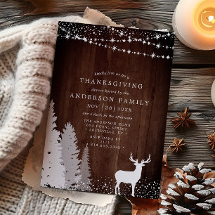 Invitation Dîner de Thanksgiving Rustique Cerf en Hiver