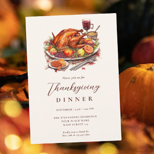 Invitation Dîner de Thanksgiving rustique dinde