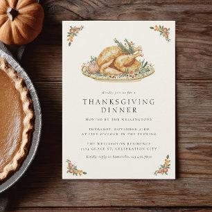 Invitation Dîner de Thanksgiving rustique et convivial avec r