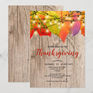 Invitation Dîner de Thanksgiving rustique Feuilles d'automne