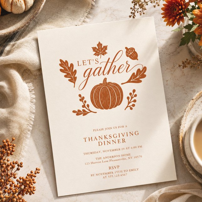 Invitation Dîner de Thanksgiving Rustique Moderne Réunissons- (Créateur téléchargé)