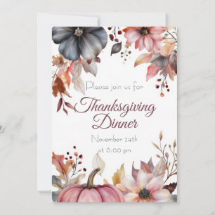 Invitation Dîner de Thanksgiving sur mesure Citrouille et Fle