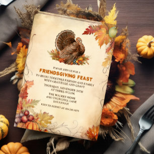 Invitation Dîner de Thanksgiving Vintage Friendsgiving 