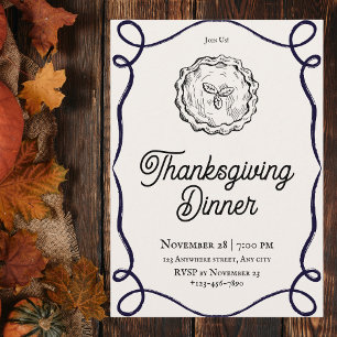 Invitation Dîner de Thanksgiving vintage noir et blanc