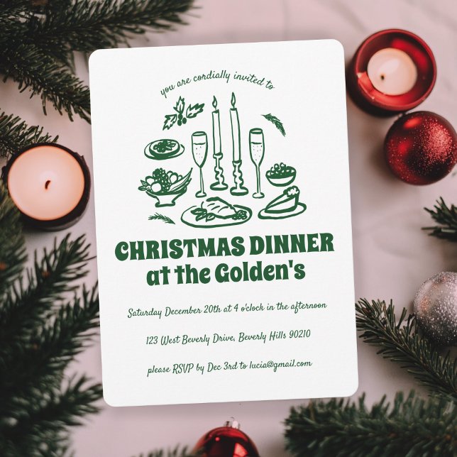Invitation Dîner de vacances avec main fantaisie (Whimsical Hand Drawn Holiday Dinner Party Invitation
)