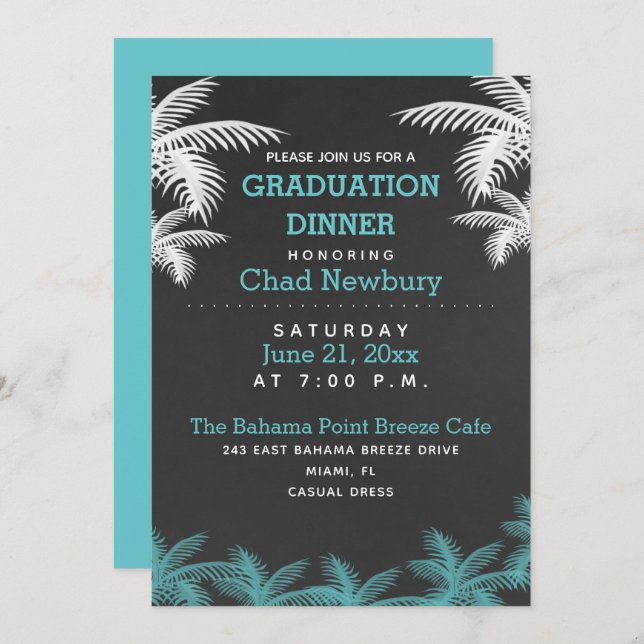 Invitation Dîner d'études Palm Tree Chalkboard Tropical (Devant / Derrière)