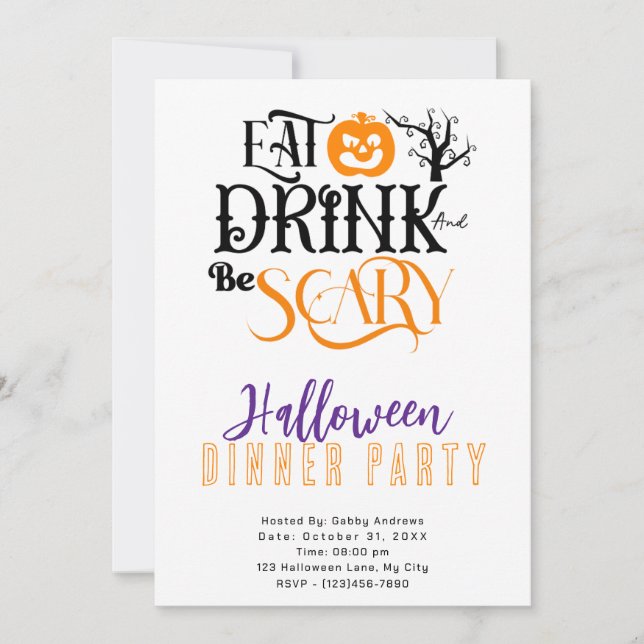 Invitation Dîner d'Halloween avec effroi et boire un verre (Devant)