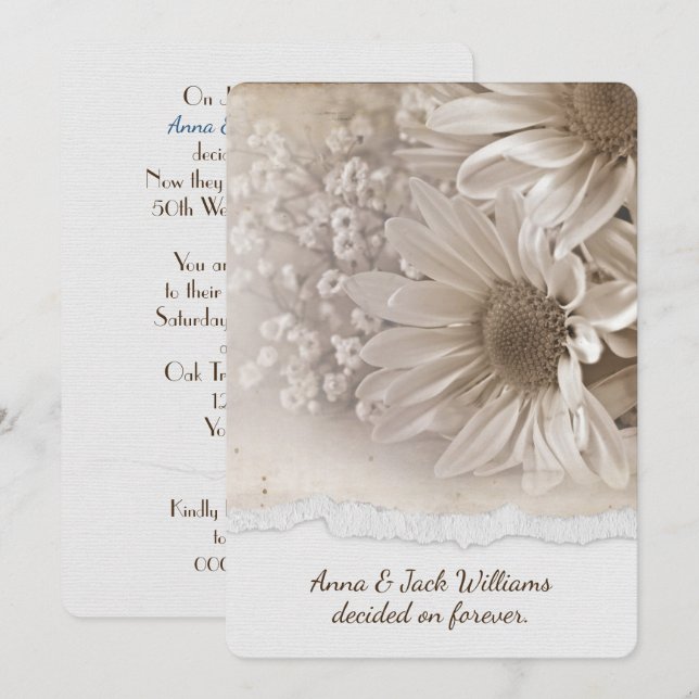 Invitation Dîner d'invitation design marguerite (Devant / Derrière)