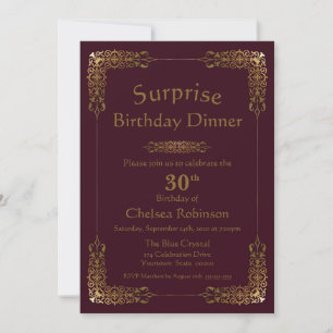 Invitation Dîner d'or de Bourgogne Surprise 30e anniversaire