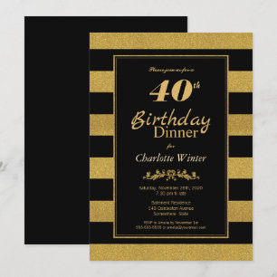 Invitation Dîner d'or noir rayé 40e anniversaire