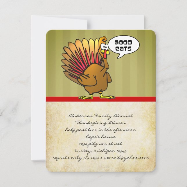 Invitation Dîner Drôle Drôle De Thanksgiving Turquie (Devant)