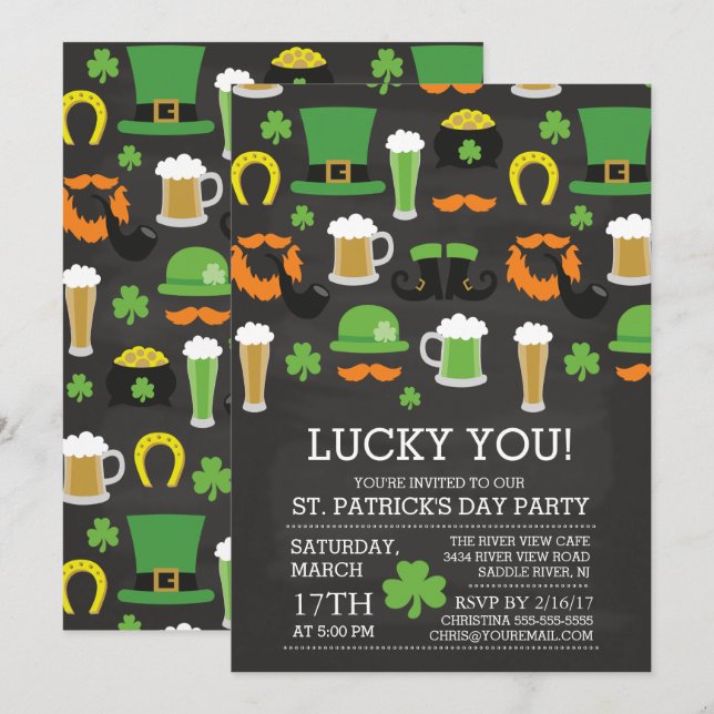 Invitation Dîner du jour de St Patrick de tableau d'amusement (Devant / Derrière)