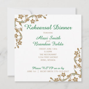 Invitation Dîner du Mariage réhersal Emerald and Gold