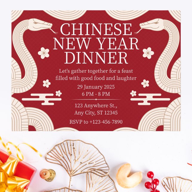 Invitation Dîner du Nouvel An chinois rouge et or (Créateur téléchargé)