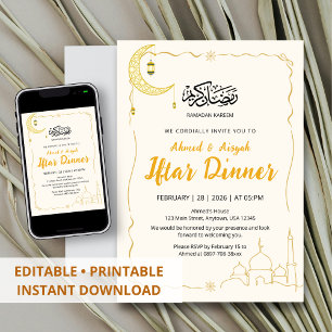 Invitation Dîner élégant de l'Aïd al-Fitr Ramadan Kareem en o