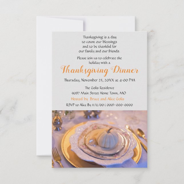 Invitation Dîner élégant de Thanksgiving (Devant)