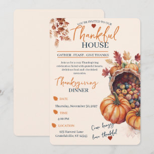 Invitation Dîner élégant de Thanksgiving Citrouille Feuilles