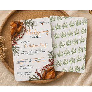 Invitation Dîner élégant de Thanksgiving Feuilles d'automne