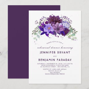 Invitation Dîner élégant floral pourpre violet de répétition