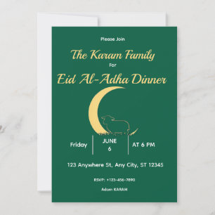 Invitation Dîner élégant vert et or pour l'Aïd al-Adha